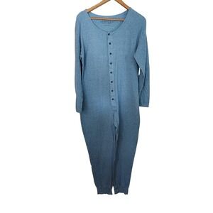 Victoria's Secret Underware Blue Henley Union Suit One Piece Pajamas Loungewear